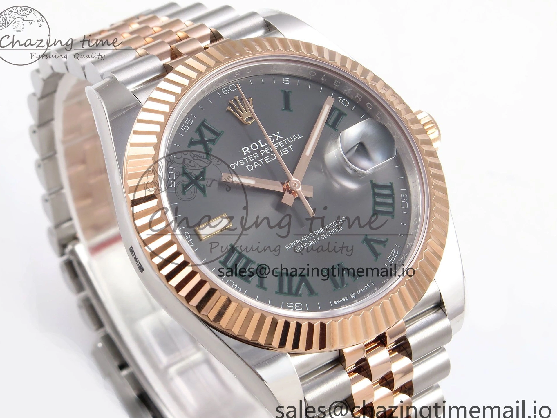 0214 DateJust 41 126331 ARF 1:1 Best Edition 904L Steel Gray Dial Green Roman Marker on SS RG Jubilee Bracelet SH3235（Gain Weight） FastDry 1103